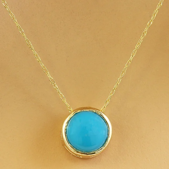 1.50 Carat Turquoise 14K Yellow Gold Necklace - Picture 1 of 3